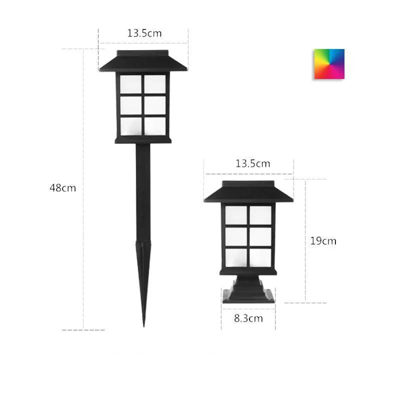 Black solar outdoor LED lawn light with window-style design for garden and pathway illumination