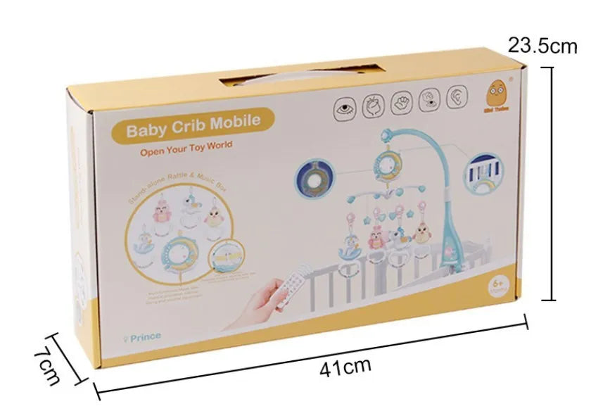 Baby crib mobile with music box, star projection, and remote control for newborn sleep
