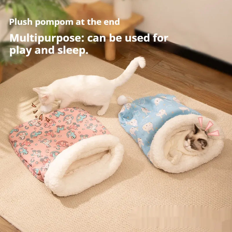 Flannel cat sleeping bag nest pet bed measuring 50 by 40 centimetres.