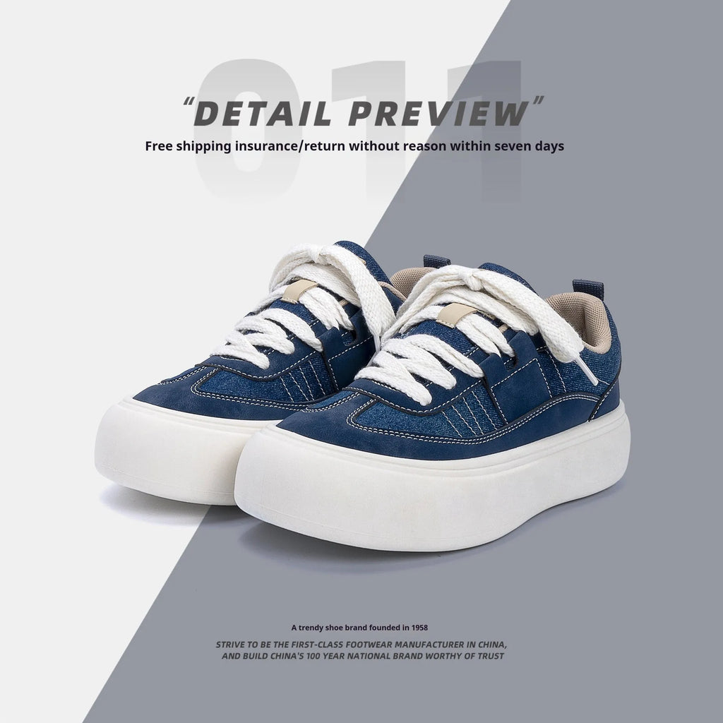 Men's black canvas platform sneakers with lace-up front and 3-5cm raised sole
