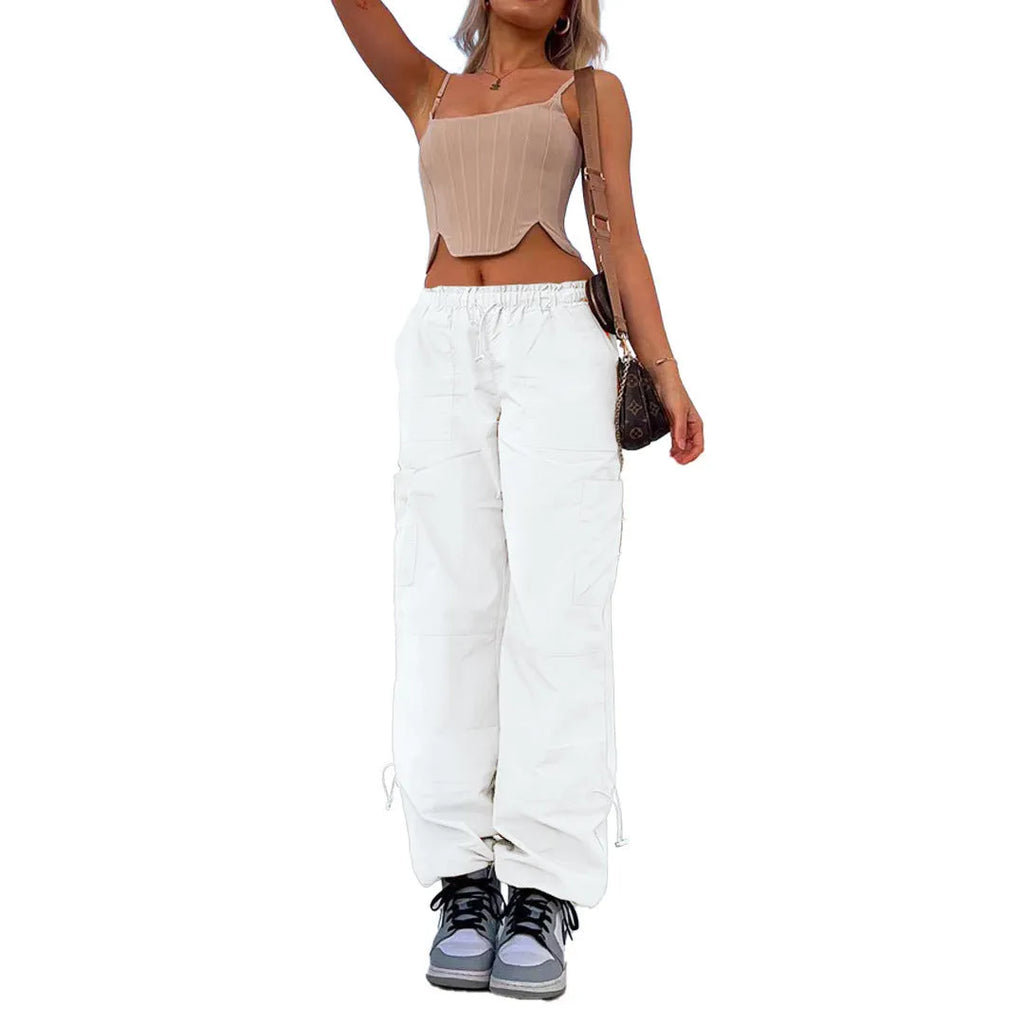 Men's loose-fit straight-leg cargo trousers with multiple utility pockets in a neutral colour.