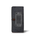 Black felt pouch case for Nintendo Switch open to show console compartment and five game card slots.