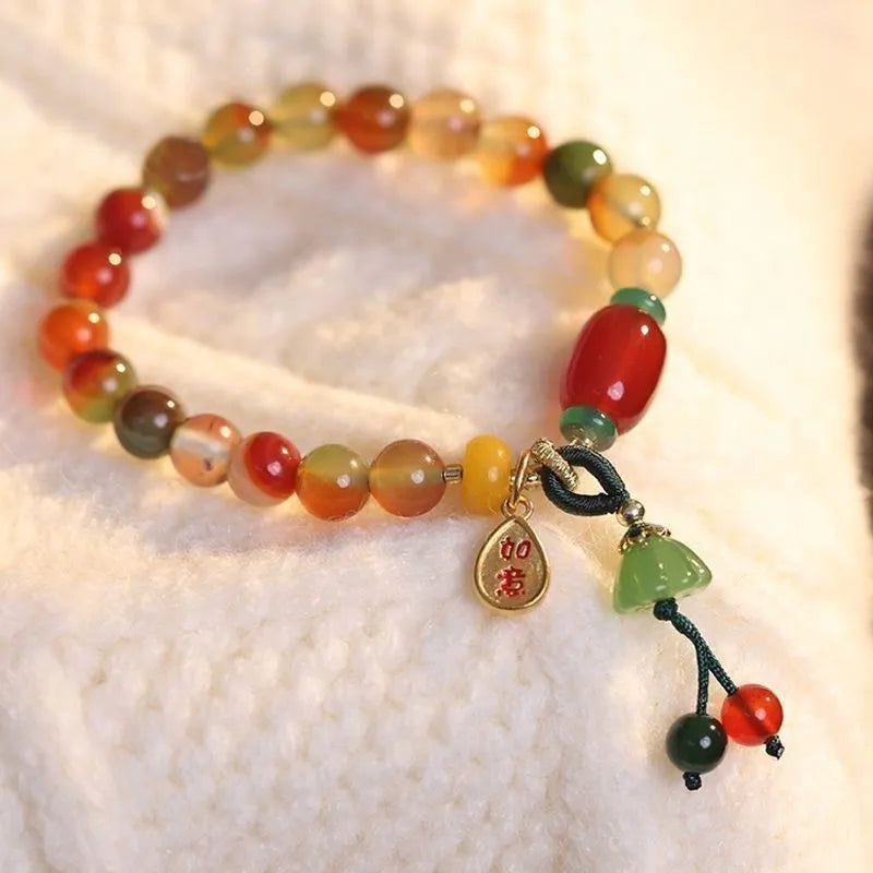 Traditional Chinese Lotus Ruyi bracelet with mixed material beads and manual craftsmanship