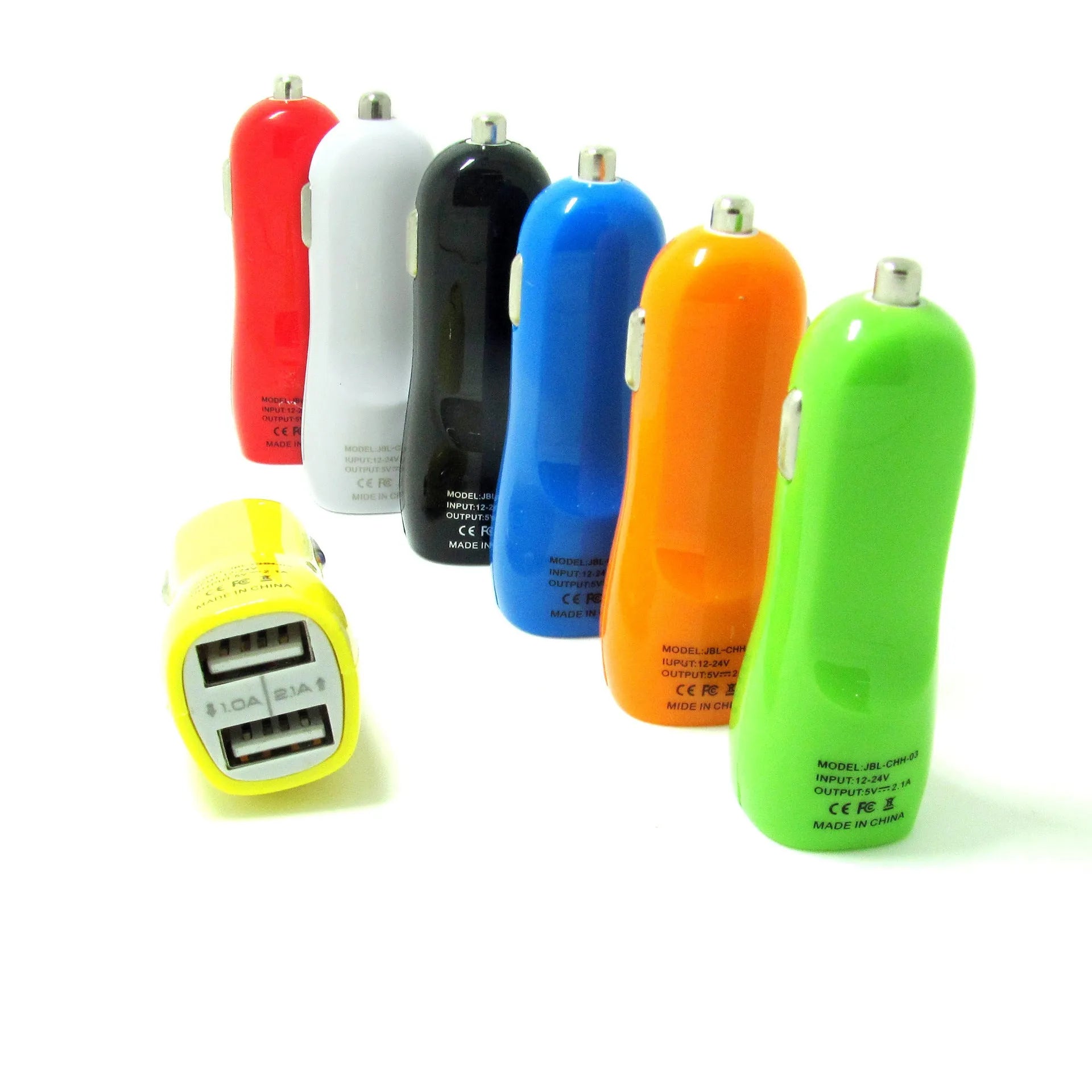 Duckbill dual USB car charger with blue LED indicator light for smartphone charging