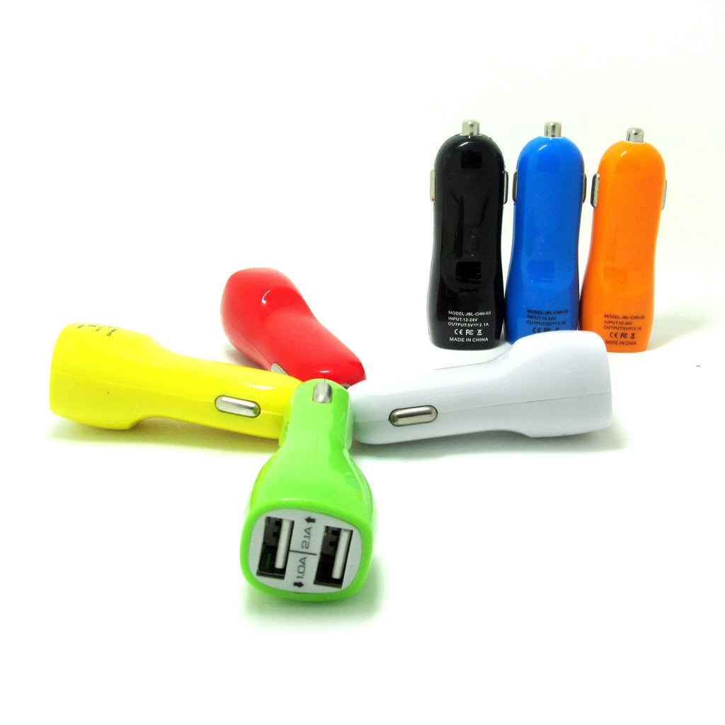 Duckbill dual USB car charger with blue LED indicator light for smartphone charging
