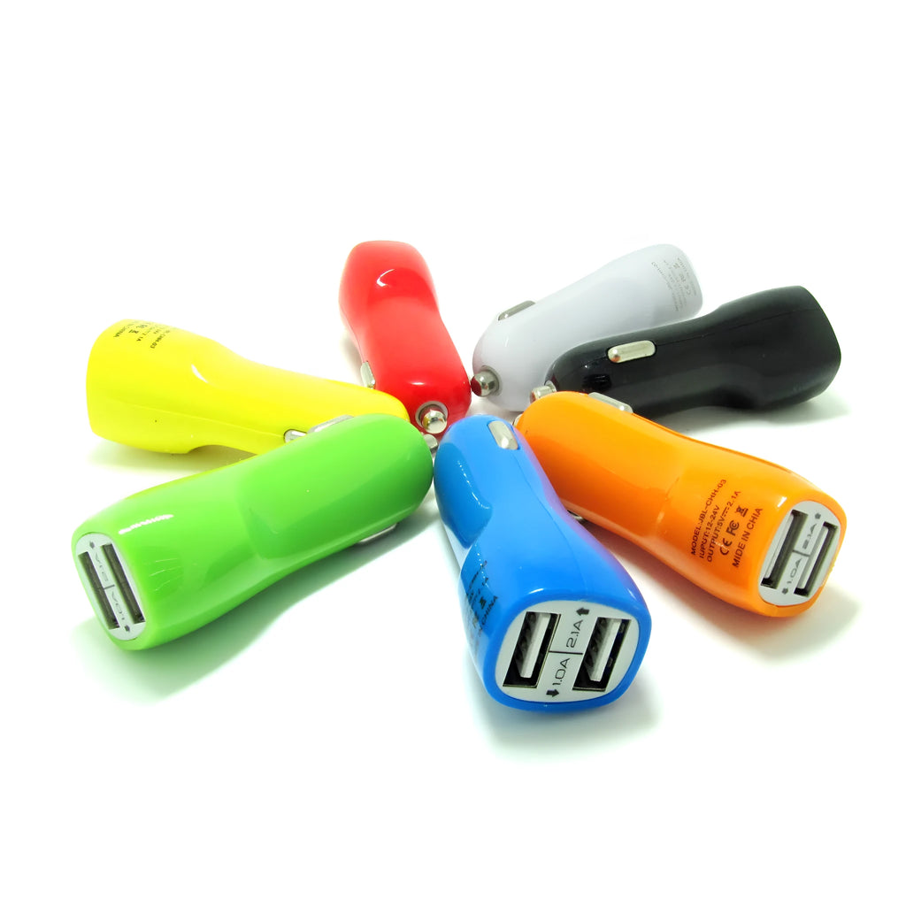 Duckbill dual USB car charger with blue LED indicator light for smartphone charging