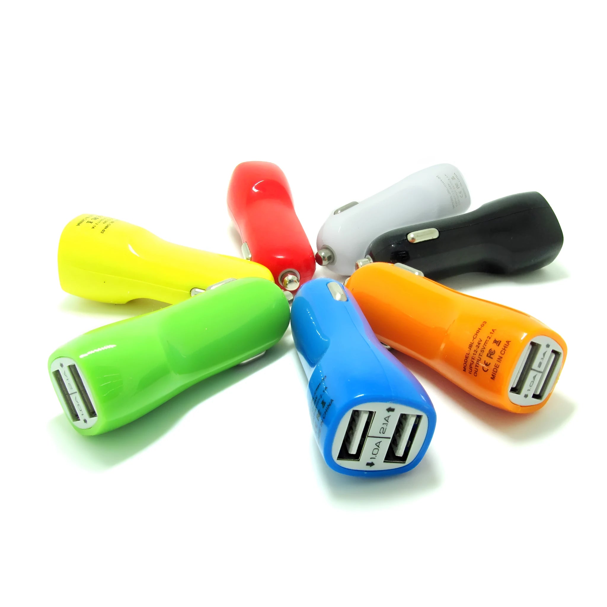 Duckbill dual USB car charger with blue LED indicator light for smartphone charging