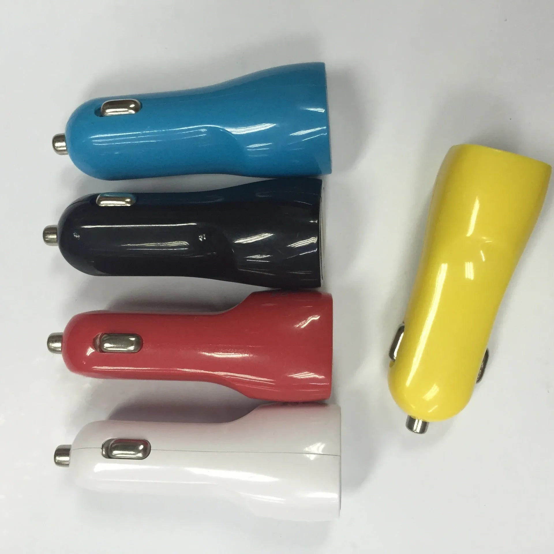 Duckbill dual USB car charger with blue LED indicator light for smartphone charging