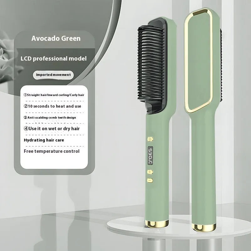 Negative ion hair straightening comb with LCD display in seven colour options