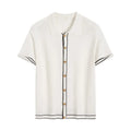 White women's cardigan with contrasting colour lapels and short sleeves.
