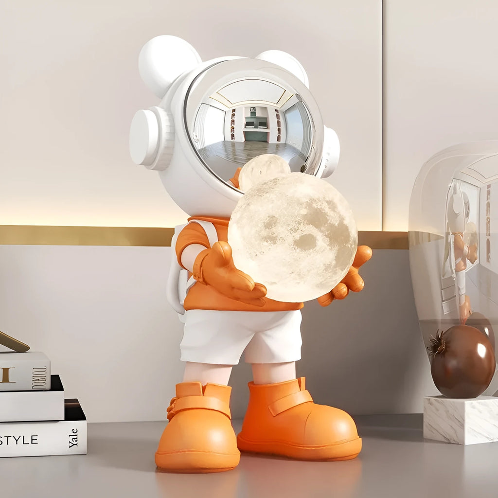 Resin desktop space bear decoration with moon night light, golden finish, modern simplicity style