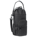 Canvas water bottle pouch with elastic drawstring closure showing black, green, and pink colour options