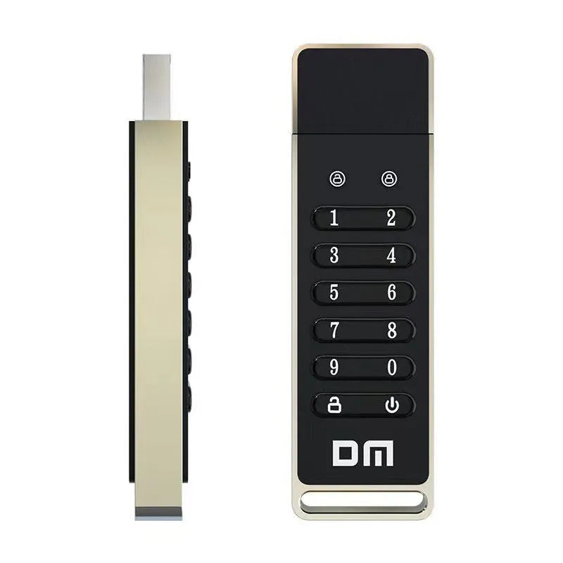 64GB metal USB 3.0 flash drive with fingerprint sensor and digital button encryption