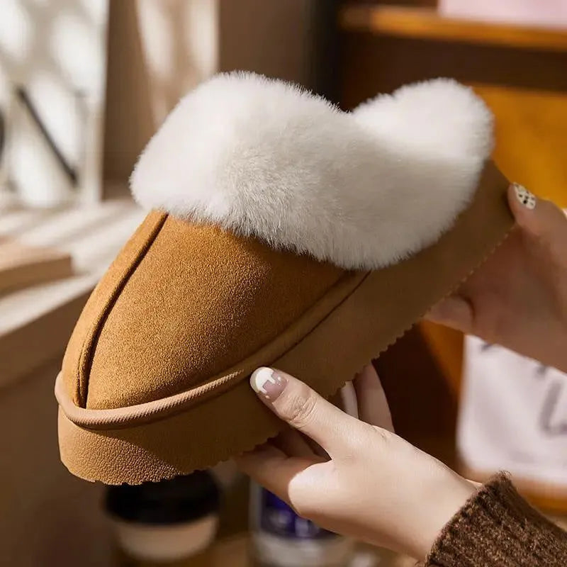 Indoor warm anti-slip thick sole deodorant couple cotton slippers with suede upper and EVA sole in multiple colours