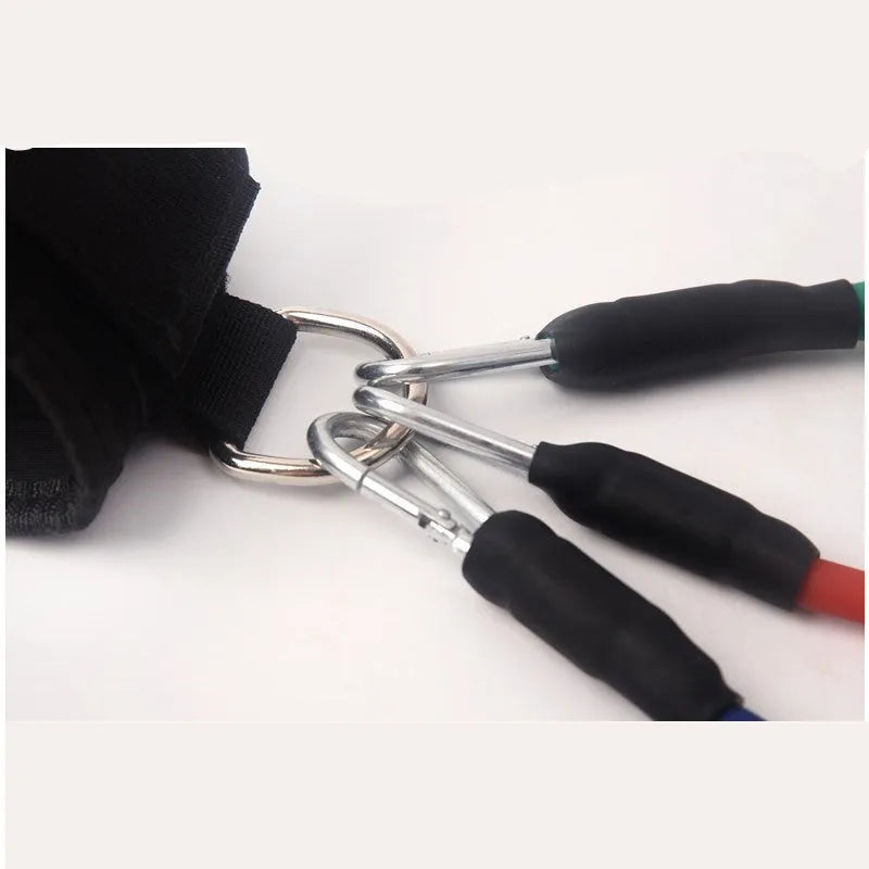 Black Taekwondo explosive force leg training pull rope set with ankle strap.