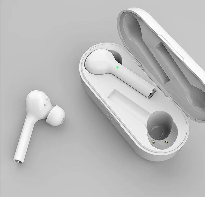 Black and white touch control wireless Bluetooth headset with charging case