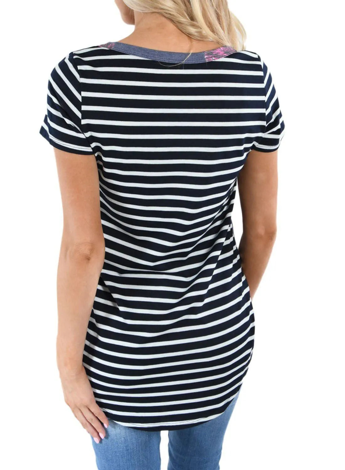 Summer breastfeeding top for pregnant women, striped short sleeve maternity nursing t-shirt in slim fit, round collar, green colour