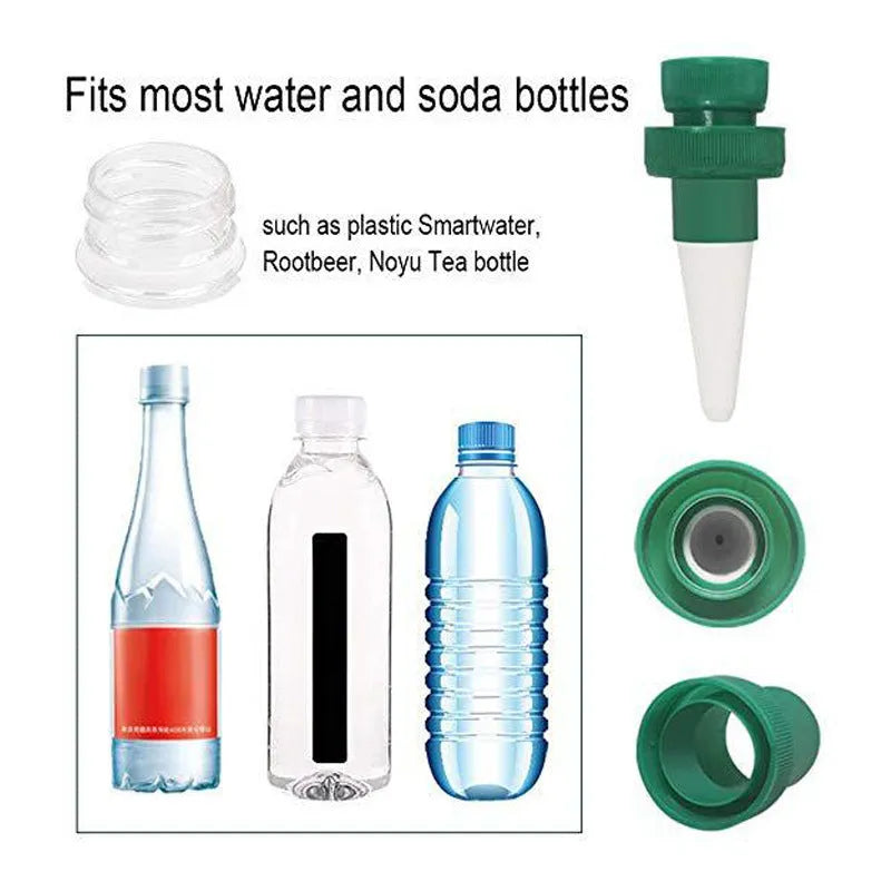 Green ceramic automatic plant watering dripper device for attaching to cola bottles