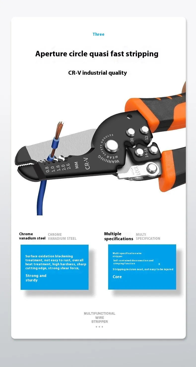 Fully automatic wire stripper tool with box mounted design and high carbon steel blades