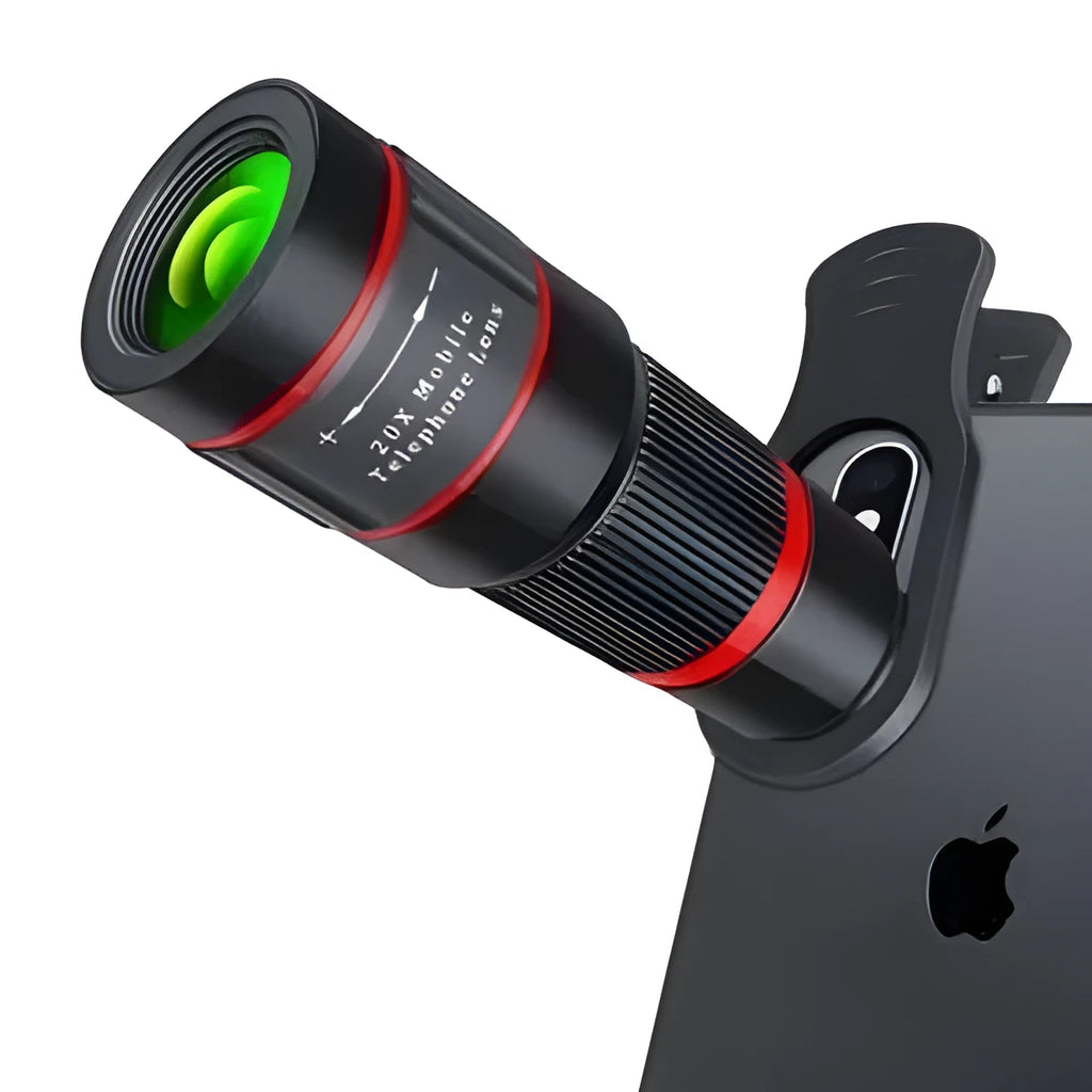 20x magnification smartphone telescope lens with universal clip and single-eye mask
