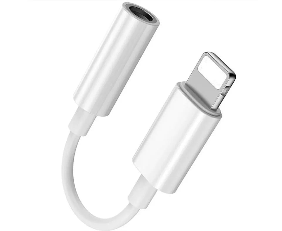 White Lightning to 3.5mm audio adapter for iPhone 7 6 6S models with gold-plated connector