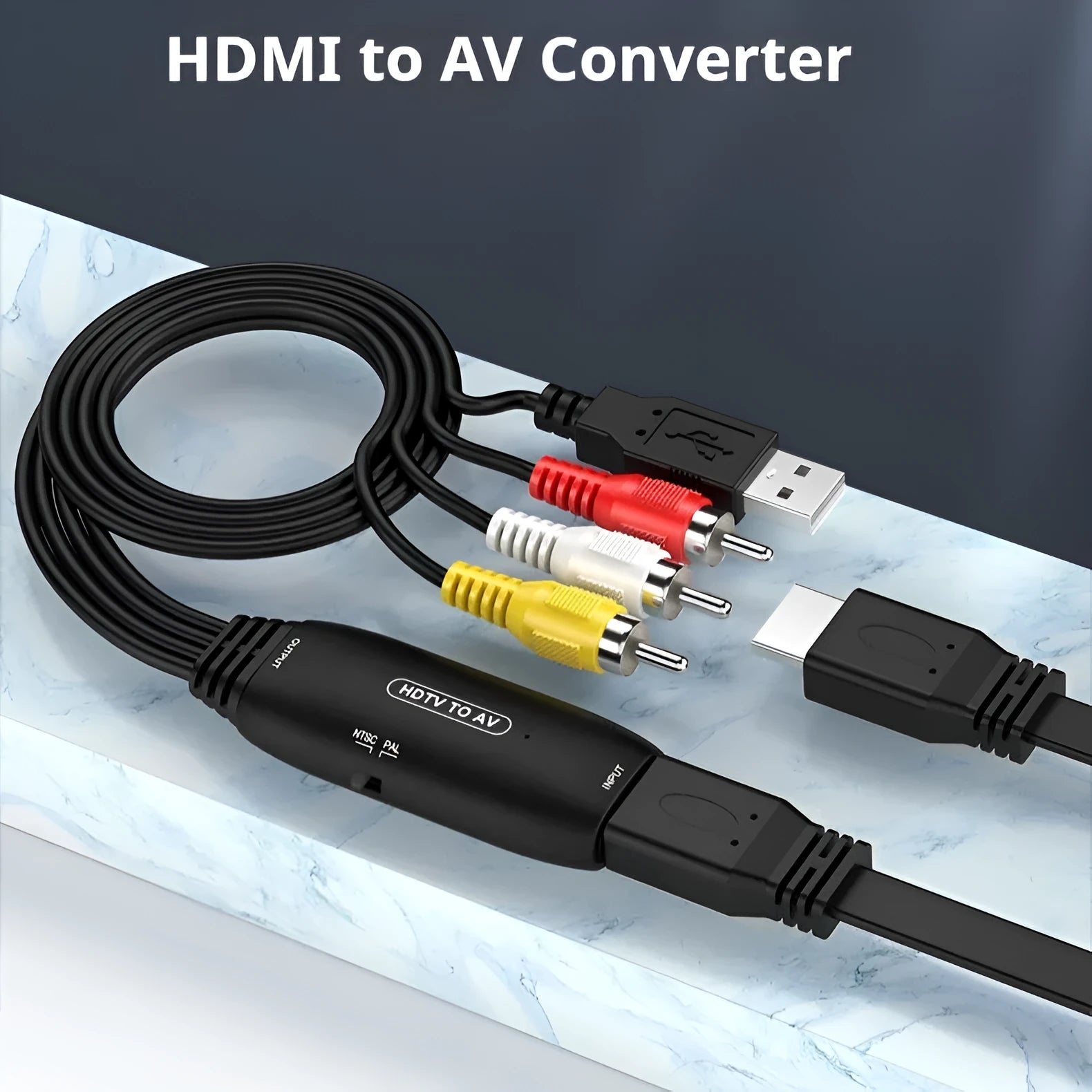 HDMI to AV converter adapter cable with 110cm length for video transfer to monitors and projectors