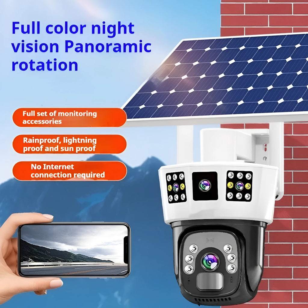 Solar binocular three-screen surveillance camera for outdoor security with 4 million pixel resolution