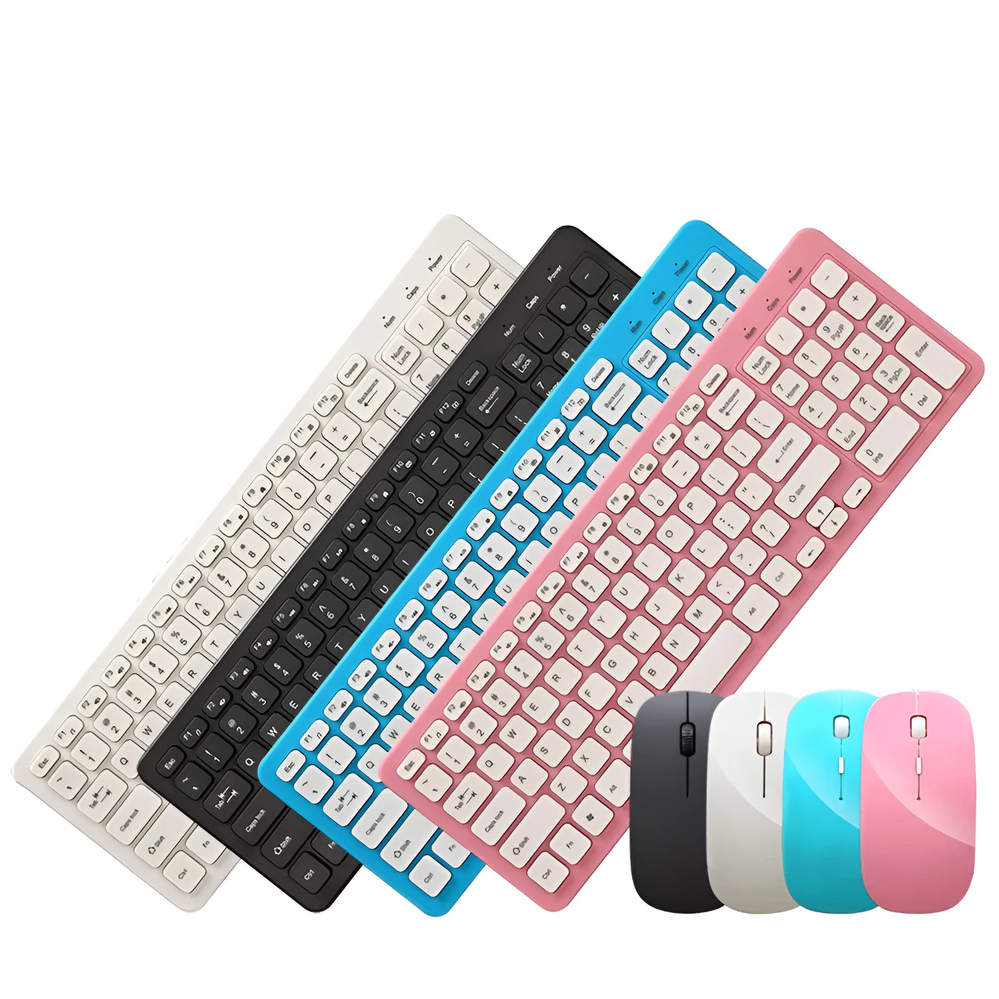 Wireless keyboard and mouse set in black plastic with 96-key keyboard and adjustable DPI mouse