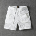 Men's straight-leg cargo shorts in Army Green with multiple pockets, made from stretch cotton fabric.
