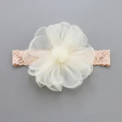 Set of fabric baby hair accessories including plaid headbands and hair bands in beige, gray, and pink