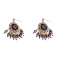 Geometric line design crystal tassel earrings with thick gold plating