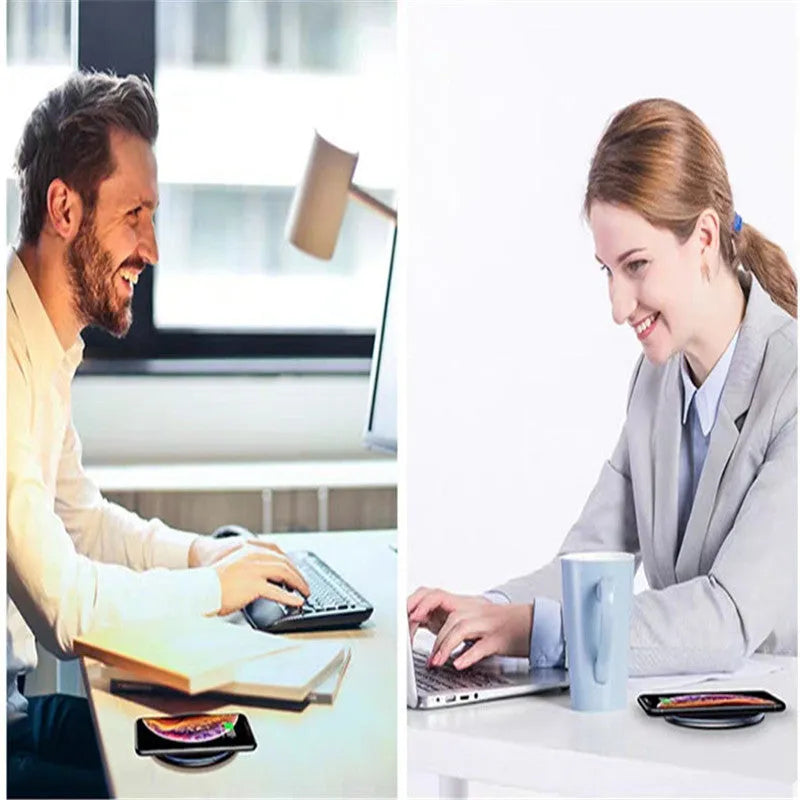 Black or white 15W fast wireless Qi charger with LED light indicator and anti-slip surface