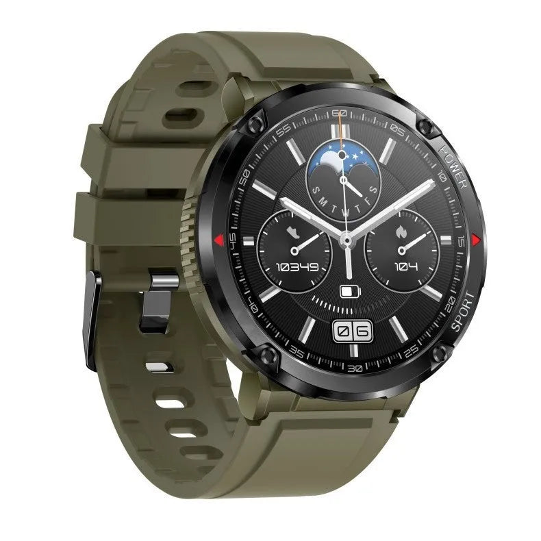 T30 Smart Watch in black on a wrist, showing its IPS touchscreen display and silicone strap.