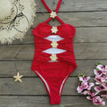 Women's solid colour one-piece swimsuit with high waist and coordinating short skirt