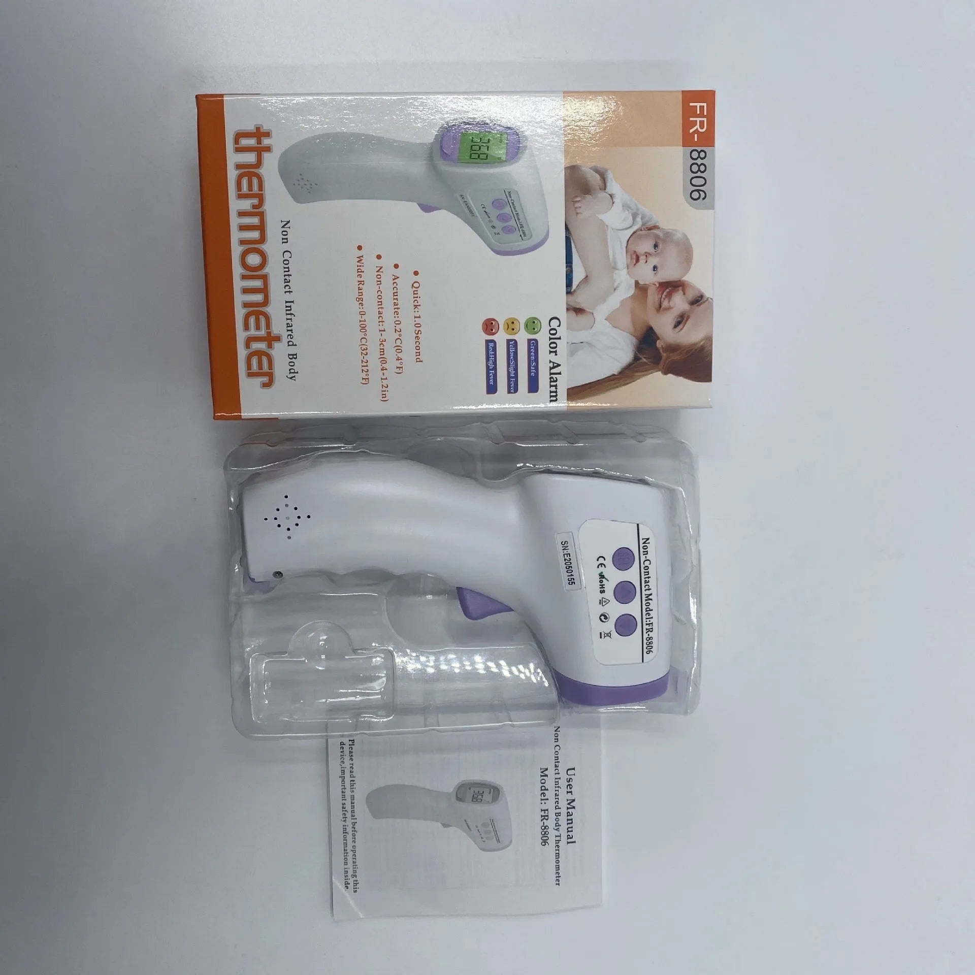White digital non-contact thermometer with LCD display for temperature measurement