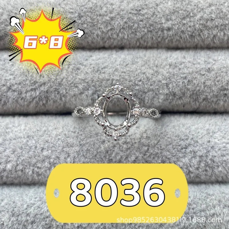 Oval denier open mouth copper ring with 6x8mm stone and five-pointed star in Korean style.