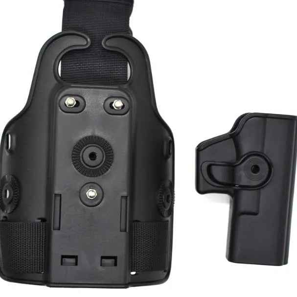 Tactical leg holster with waist plate attachment and quick-pull access for outdoor sports gear carrying