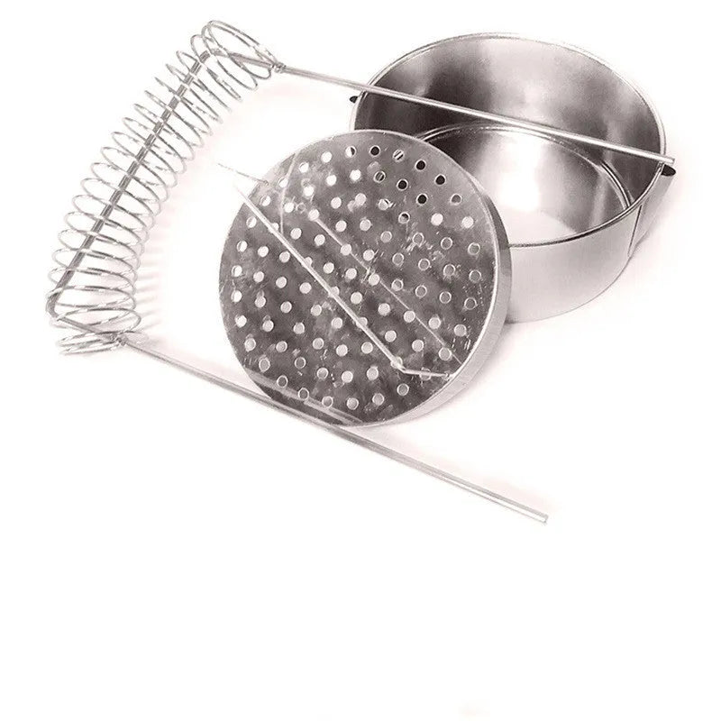 Silver stainless steel oil painting pen washer with spring brush clamp.