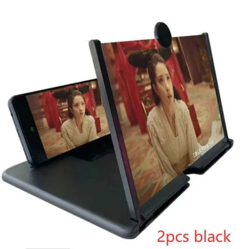 Acrylic lens phone amplifier with 3D HD screen, tempered glass back, black colour