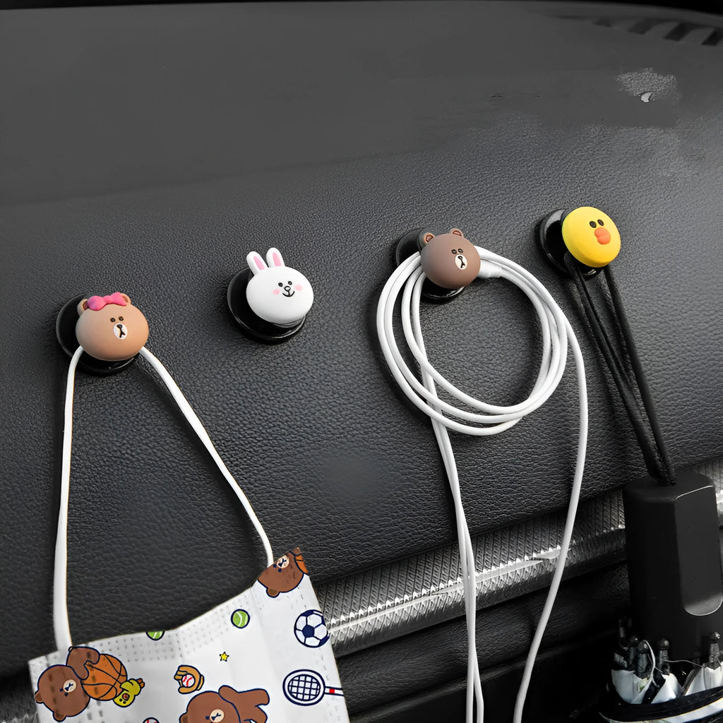 PVC car interior small hook in cartoon styling with non-marking adhesive glue for seat back hanging