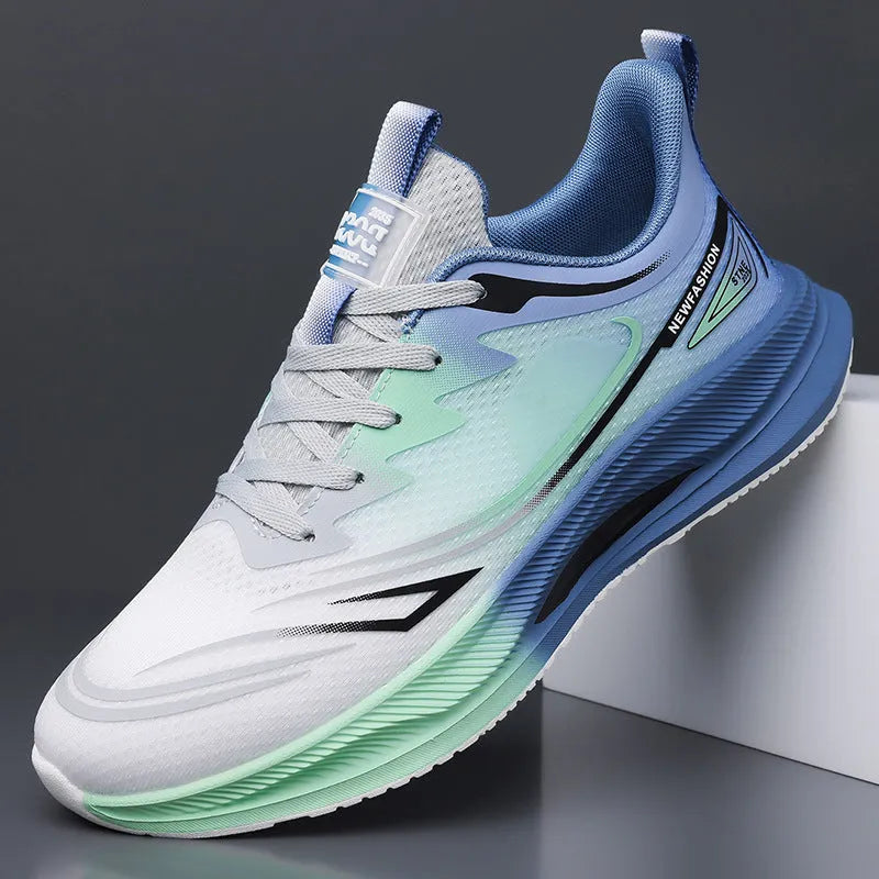 Men's woven mesh casual sneakers in black, black blue, and grey green colours with rubber sole
