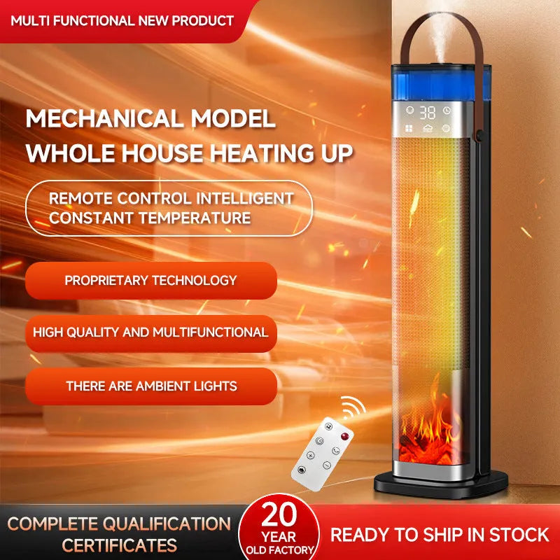 Slim vertical heater with voice control and remote for rooms up to 30 square metres.