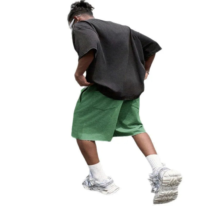 Men's straight-leg trousers in black, green, and light grey with medium length and hip-hop style