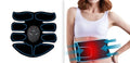 Abdominal muscle patch with eight electrodes and digital display charging unit in red, blue, or yellow edge options