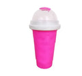 Blue quick refrigeration pinch cup with cylindrical shape and double-layer silicone construction on a table.