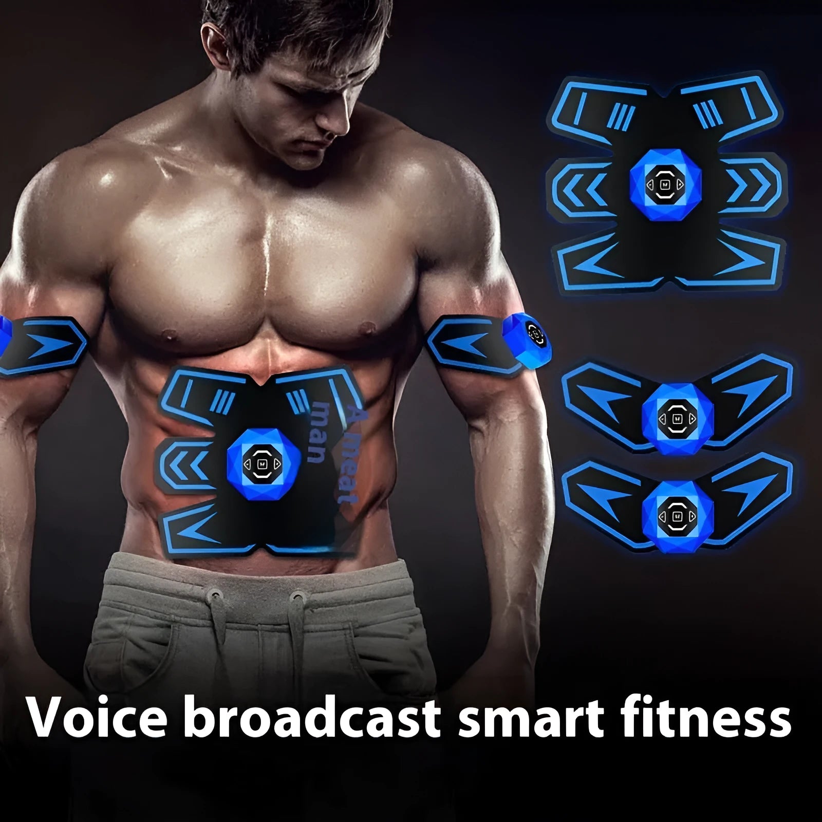 Eight-piece abdominal muscle waist reduction massage patch set in multiple colours including black and blue