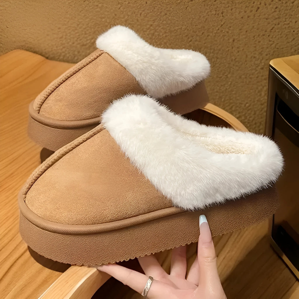 Indoor warm anti-slip thick sole deodorant couple cotton slippers with suede upper and EVA sole in multiple colours