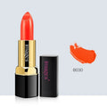 Moisturising lipstick lip gloss in 10 colours showing coral red, bright orange and babie pink shades