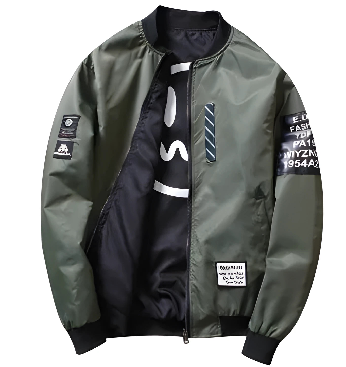 Men's reversible flight jacket in striped design with no collar and zipper closure