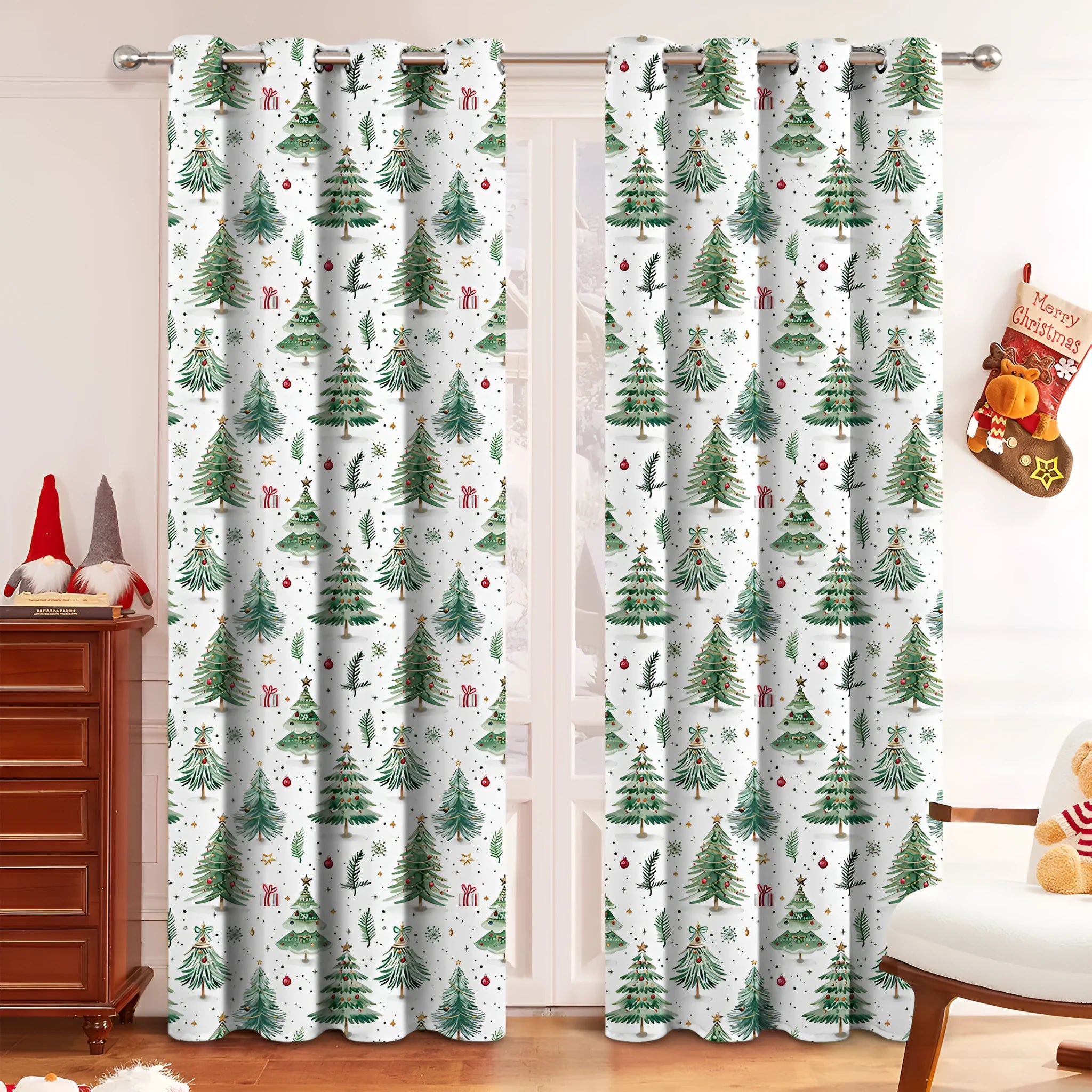 Christmas Forest colour punching curtain with punched pattern design for sun shading